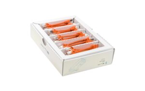 SLIM Patchkabel: 10cm, orange, 50-Pack Cat.6A, U/FTP, LSOH, Klinke nicht brechbar