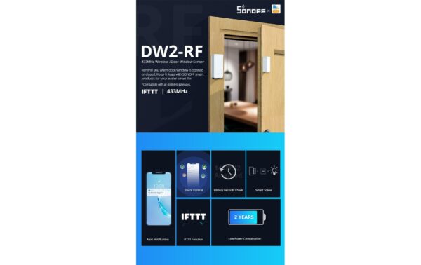 SONOFF WiFi-Tür-/Fenstersensor DW2-RF DC 12V (ohne 27A 12V Batterie)