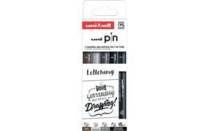 Uni PIN Fineliner Set Lettering schwarz/grau/sepia - Etui zu 5 Stk ass.