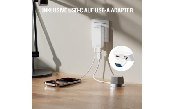 4smarts Ladegerät FlatPlug Slim Dual 65W GaN, 2C, weiss