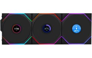 Gehäuselüfter Lian Li 12TLLCD1W3B 120x120x25mm, LCD, PWM, RGB, wireless, Schw