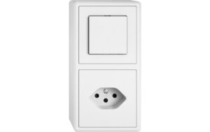 Feller EDIZIOliv Komb 1xT13-1xS3, AP, weiss Komplettset mit Steckklemmen Snapfix