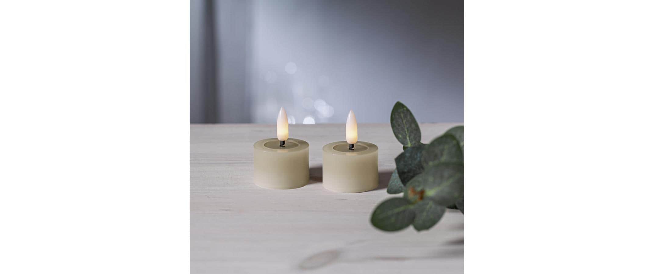 1838929_2 - Mediatech Star Trading LED Teelicht 2 Pack Flow Indoor, Beige, 5cm Höhe, Timerfunktion