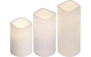 Star Trading LED Pillar Kerze 3er Pack Paul Outdoor, Weiss, 18cm Höhe, Timerfunktion