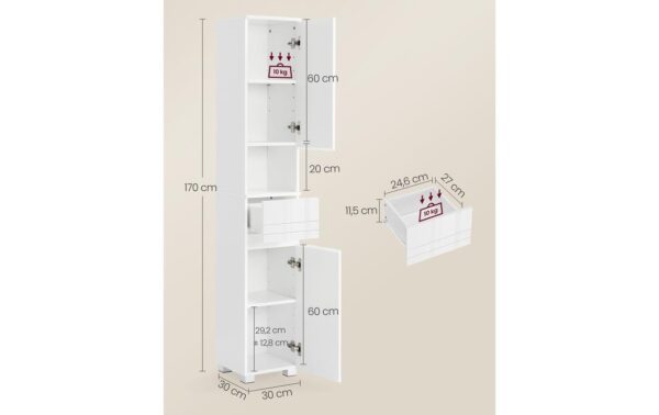 Vasagle Schrank schmal verstellbarenAblagen 30x30x170cm (TxBxH),proAblage 10kgBelastbar