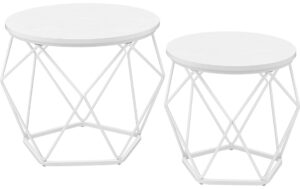 Vasagle Couchtisch 2er Set, Weiss 48.2x39.2 cm (DxH), Stahl, Glass, Holz