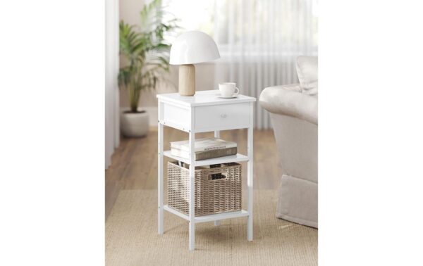 1853523_2 - Mediatech Vasagle Beistelltisch in Weiss mit Schublade 35x35x70 cm (BxTxH), Spanplatte, Stahl