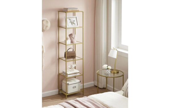 1853527_1 - Mediatech Vasagle Regal Gold mit 5 Glasablagen 40x30x177.3 cm, Tragslast pro Ablage 10 kg