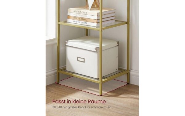 1853527_3 - Mediatech Vasagle Regal Gold mit 5 Glasablagen 40x30x177.3 cm, Tragslast pro Ablage 10 kg