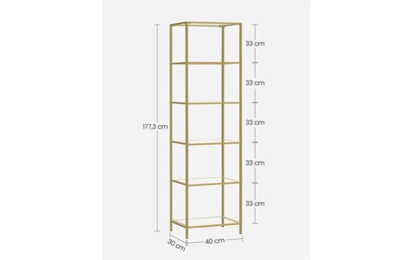 1853527_4 - Mediatech Vasagle Regal Gold mit 5 Glasablagen 40x30x177.3 cm, Tragslast pro Ablage 10 kg