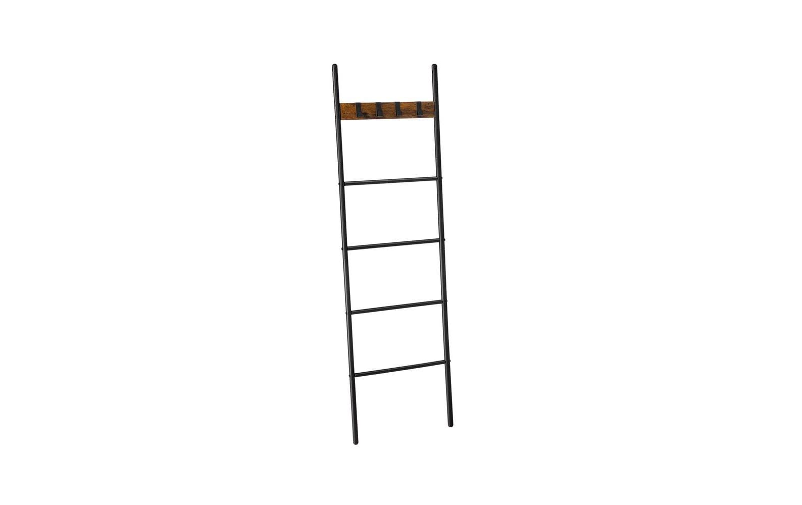 Vasagle Leiter-Regal mit 4 Sprossen& 4Haken 44x160 cm (BxH), Stahl, Holzspanplatte