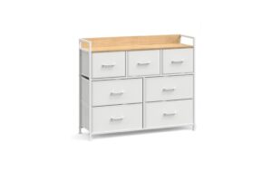 Songmics Kommode 7 Schubladen, Weiss 98x28.5x85 cm (LxTxH), Stahl, Holz