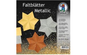 URSUS Faltblätter Origami Metallic 130 g/m², 20 x 20 cm, 100 Blatt, 3 Farben
