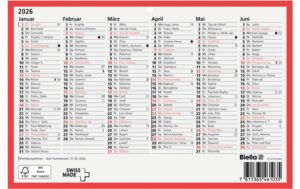 Biella Wandkalender 2026 A5 6 Monate pro Seite