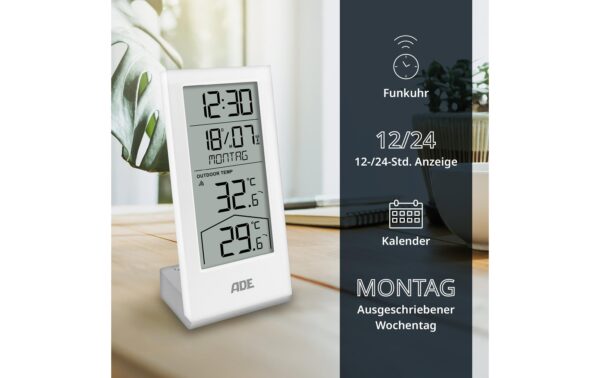 ADE Wetterstation mit Funk-Aussensensor weiss