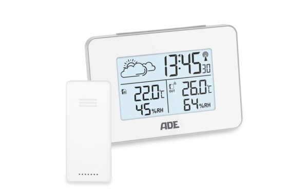 ADE Wetterstation mit Funk-Aussensensor weiss, mit DCF-Funkuhr kaufen Schweiz | Mediatech.ch