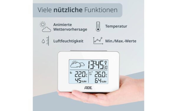ADE Wetterstation mit Funk-Aussensensor weiss, mit DCF-Funkuhr