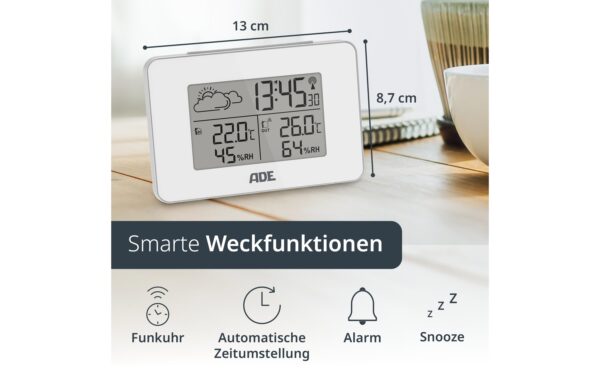 ADE Wetterstation mit Funk-Aussensensor weiss, mit DCF-Funkuhr