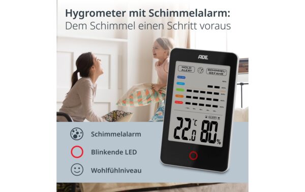 ADE digitales Thermo-/Hygrometer schwarz mit Schimmelalarm