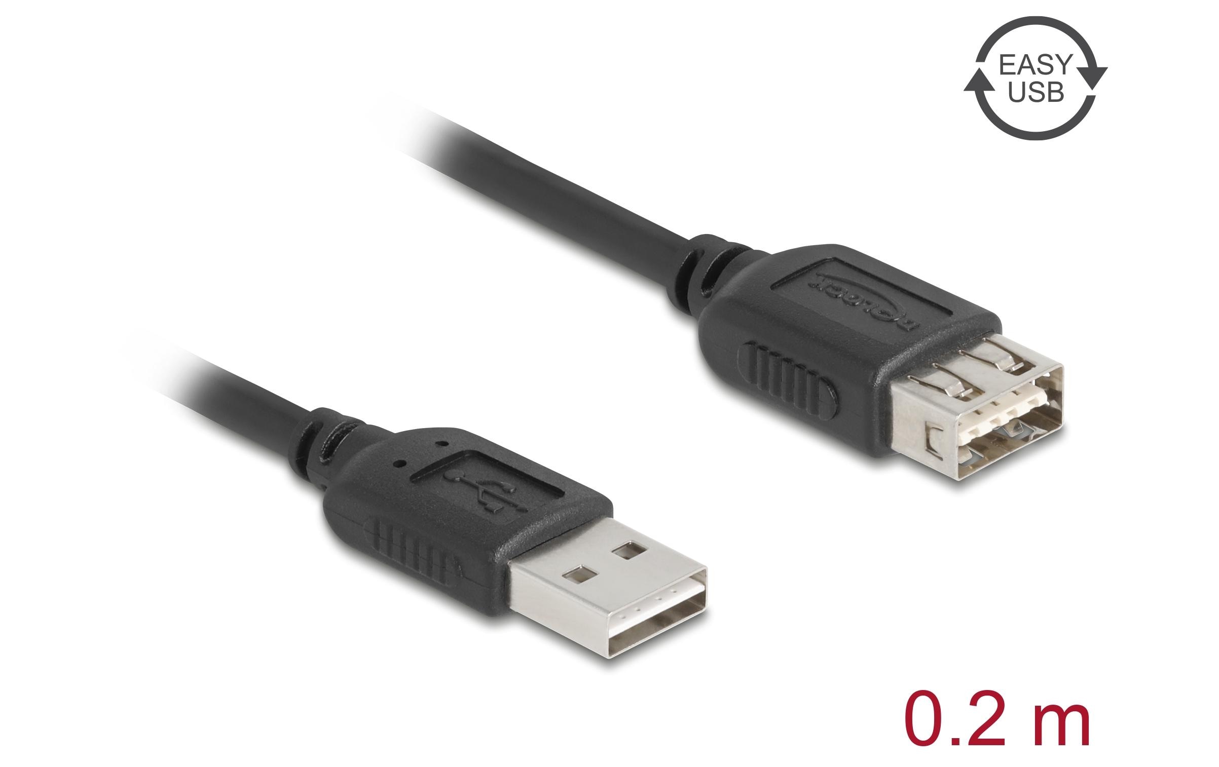 1880344_1 - Mediatech Delock USB2.0 Verlängerungskabel A-A, 0.2m EASY USB, beidseitig einsteckbar, schwarz