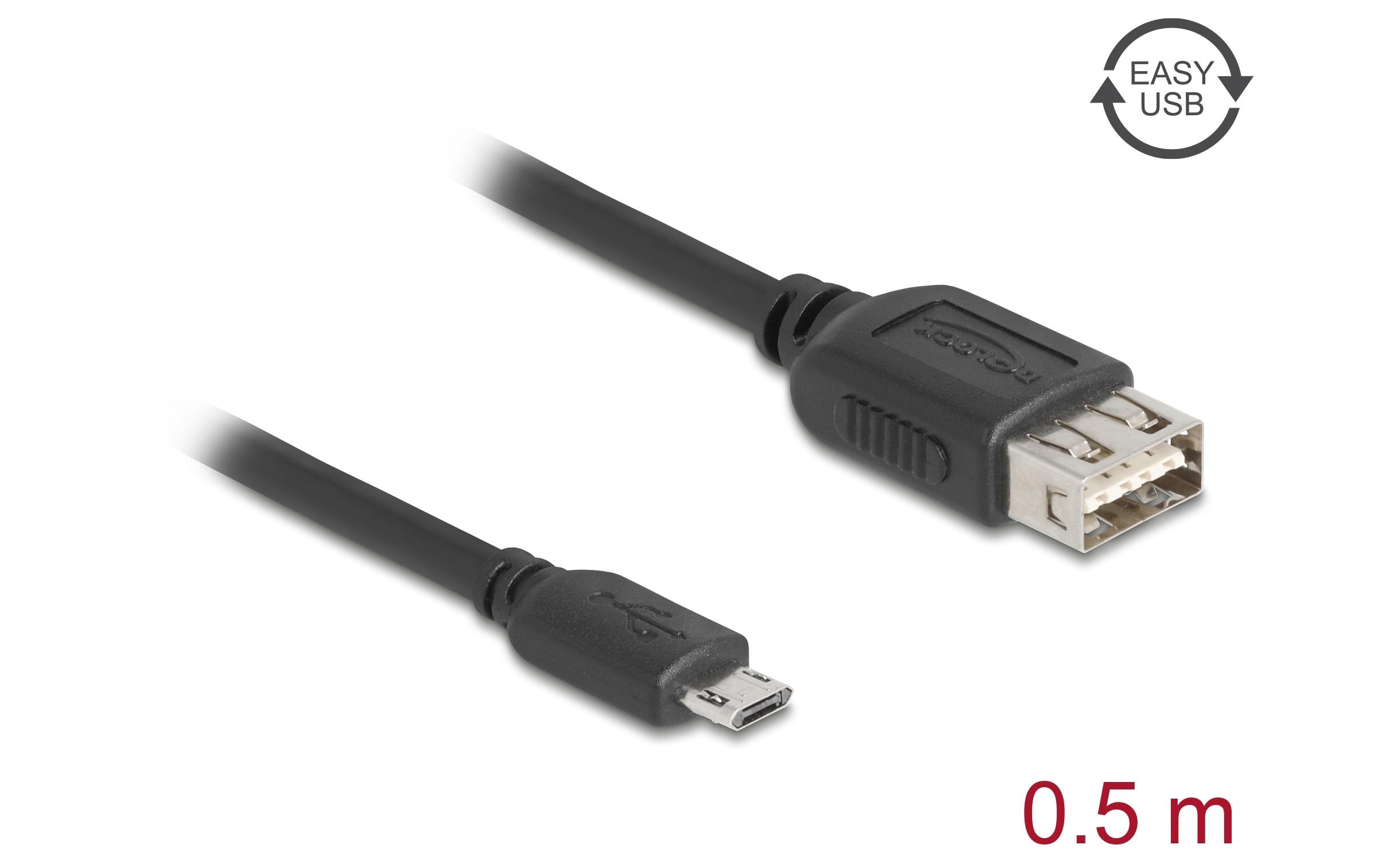 1880351_1 - Mediatech Delock USB2.0 Kabel EASY USB A-MicroB, 0.5m EASY USB, beidseitig einsteckbar, schwarz