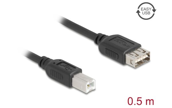 Delock USB2.0 Kabel EASY USB A-B, 0.5m USB-A Seite beidseitig einsteckbar, schwarz