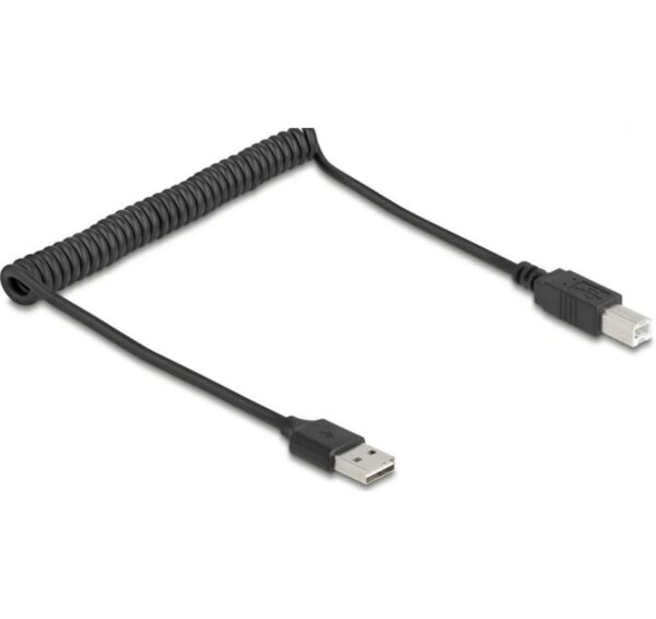 1880436 - Mediatech Delock USB2.0 Spiralkabel A-B, 50-80cm EASY USB, beidseitig einsteckbar, schwarz kaufen Schweiz | Mediatech.ch