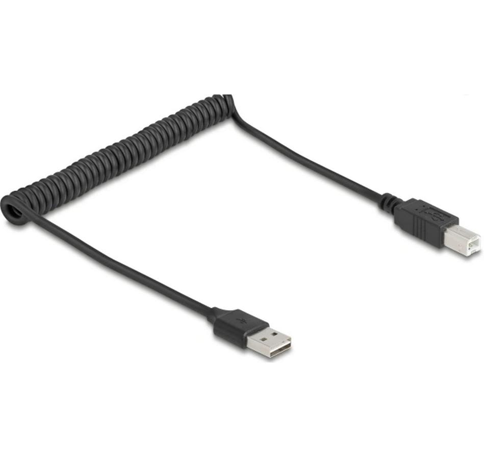 1880436 - Mediatech Delock USB2.0 Spiralkabel A-B, 50-80cm EASY USB, beidseitig einsteckbar, schwarz kaufen Schweiz | Mediatech.ch