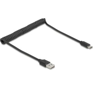 1880437 - Mediatech Delock USB2.0 Spiralkabel A-C, 50-80cm EASY USB, beidseitig einsteckbar, schwarz kaufen Schweiz | Mediatech.ch