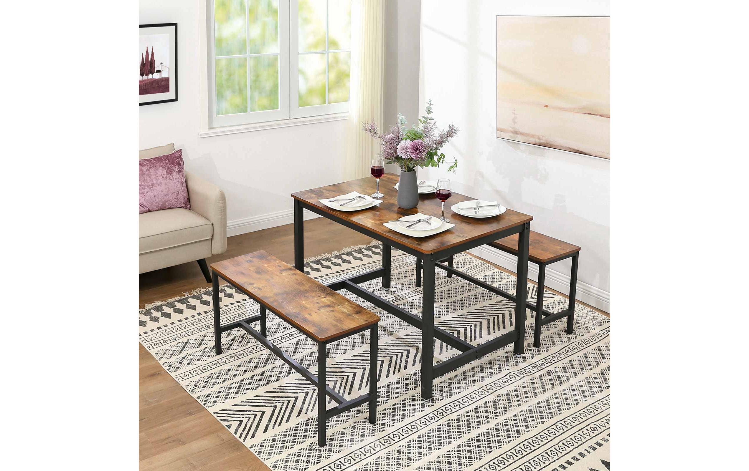 1881990_3 - Mediatech Vasagle Sitzbänke, 2er Set 108x32.5x50 cm (BxTxH), Holz, Stahl