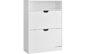 Vasagle Schuhschrank mit 2 Klappen, Weiss 11-16 Schuhe, 80x24x102 cm (BxTxH)