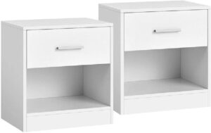 Vasagle Beistelltisch in Weiss, 2er Set mit Schublade,39x27.6x41 cm (BxTxH), Spanplatte