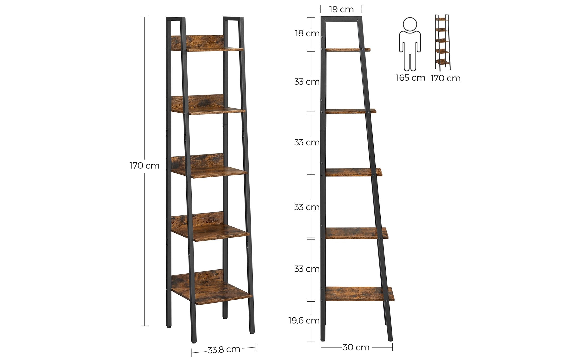 1882015_6 - Mediatech Vasagle Regal Vintagebraun-Schwarz,5 Ebenen 33.8x30x170 cm (BxTxH), Spanplatte,Stahl