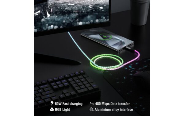 1889001_2 - Mediatech 4smarts USB 2.0 USB-C Kabel, 1.5m DigitCord bis 60W, 1.5m, RGB