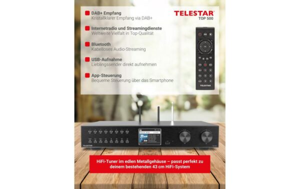 Telestar HiFi-Tuner TOP 500 DAB+, BT 5.3, UPnP, USB-Rec, Cinch, LAN