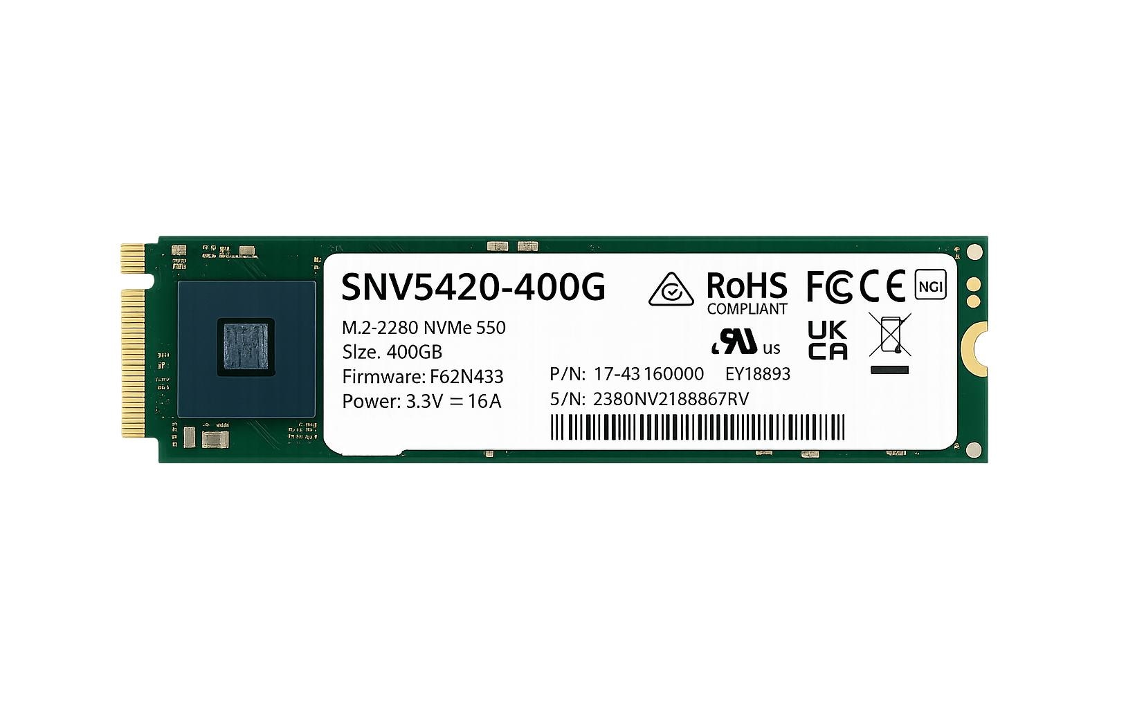 Synology SSD M.2 2280 NVMe 400GB Lesen: 3'000MB/s, Schreiben: 1'000MB/s