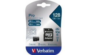 Verbatim Card Pro U3 SDXC Card C10 128GB UHS-I U3, les. 90MB/s, schr. 45MB/s