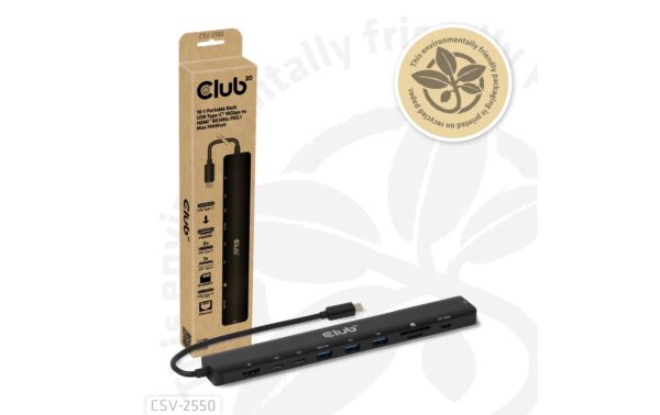 Club 3D, Dockingstation USB Type-C10Gbps, 1 Ausgang: Type-C und A, RJ45, SD-Micro