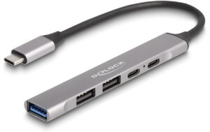 Delock USB-C Hub, Slim, 4 Port 2xUSB-C, 1xUSB-A 3.2, 2xUSB-A 2.0