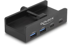Delock Externer USB Hub, 4 Port 2xUSB-C, 2xUSB-A, mit Feststellschraube