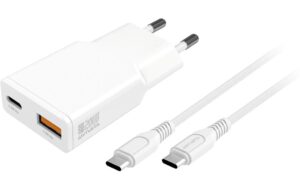 4smarts Netzladegerät PDPlug Slim Duos 20W GaN,1C und 1A + USB-C Kable 1.5m, Weiss