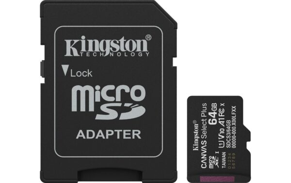 1920062 - Mediatech Kingston Canvas Select Plus microSDXC Card 64GB Gen3 A1, lesen 100MB/s, schreiben 10MB/s kaufen | Mediatech.ch
