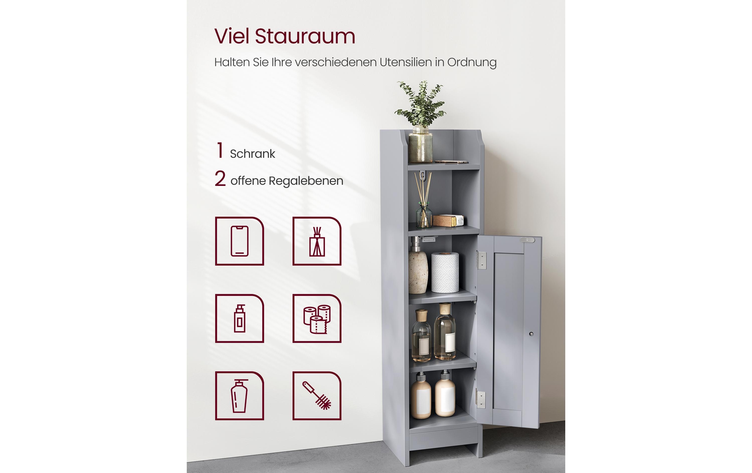 1920923_2 - Mediatech Vasagle Schrank schmal mit Tür, Grau 18x20x80 cm (LxBxH), 2 ABlagen,1 Schranktür