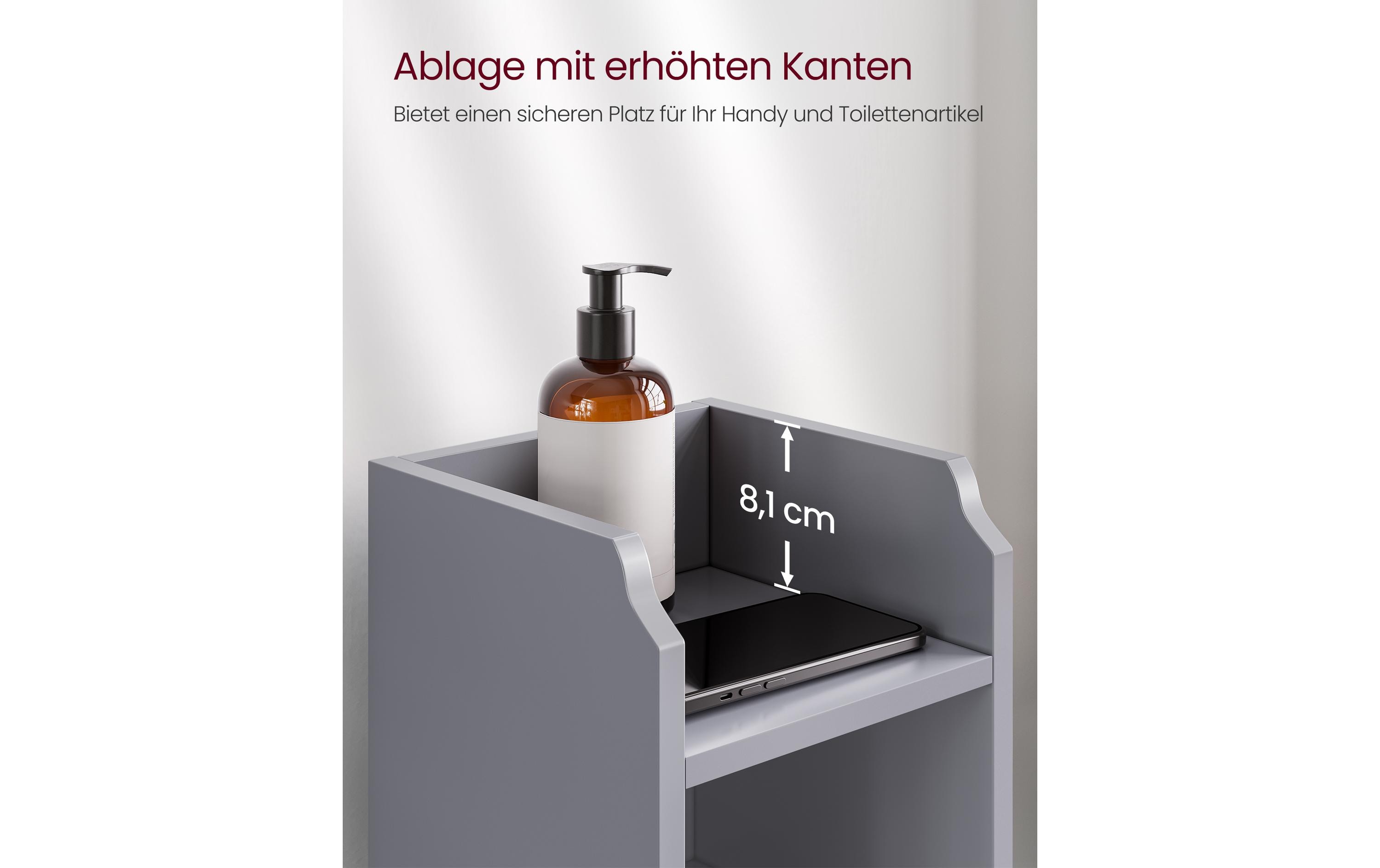 1920923_5 - Mediatech Vasagle Schrank schmal mit Tür, Grau 18x20x80 cm (LxBxH), 2 ABlagen,1 Schranktür