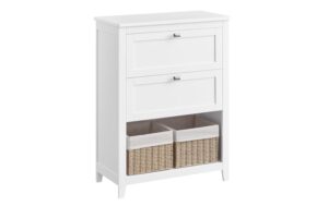 Vasagle Schrank 2 Scubladen, 2 Körbe Weiss-Natur, 60x30x80 cm (LxBxH)