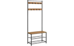 VasagleGarderobe mitSchuhregal,Braun-Schwar 70x32.5x175 cm (BxLxH), Stahl, Holz