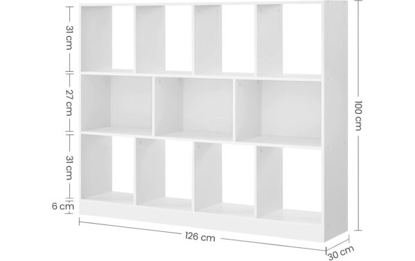 Vasagle Bücherregal, Weiss, 11 Fächer 126x30x100 cm, MDF, Spanplatte