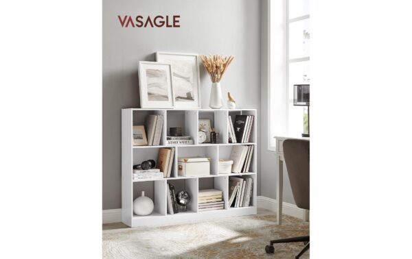 Vasagle Bücherregal, Weiss, 11 Fächer 126x30x100 cm, MDF, Spanplatte