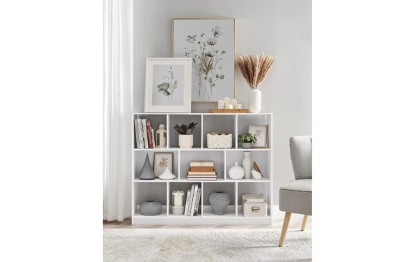 Vasagle Bücherregal, Weiss, 11 Fächer 126x30x100 cm, MDF, Spanplatte