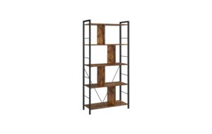 Vasagle Bücherregal, 5 Regalflächen, Braun- Schwarz, 150x74x3 cm, Sperrholz, Stahl